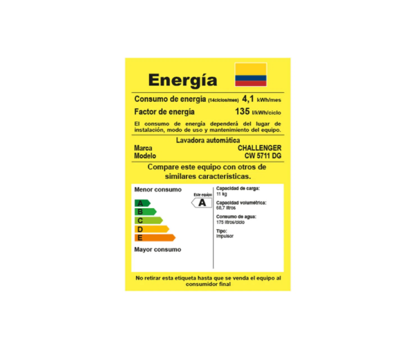 Lavadora Challenger Digital 11Kgs(24Lbs)/CW 5711DG - Imagen 7