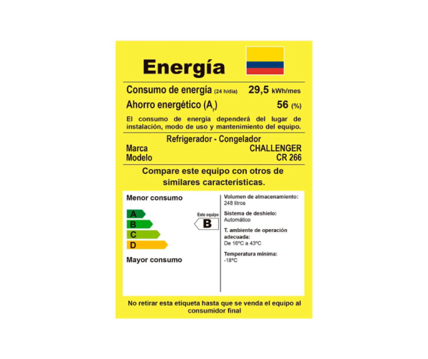 Nevera Challenger No Frost 266Lts/CR266