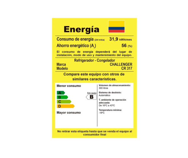 Nevera Challenger No frost 317Lts/CR317