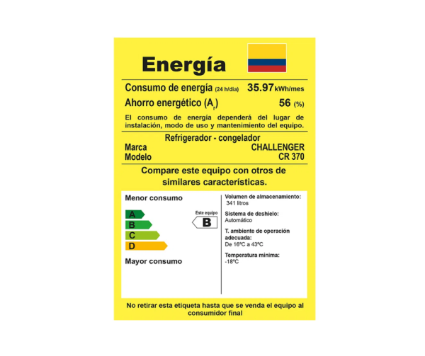 Nevera No Frost Challenger 370 Litros/CR 370