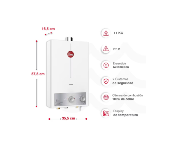 Calentador de Agua Rheem TF Gas Natural 10 Litros Mecánico/74722